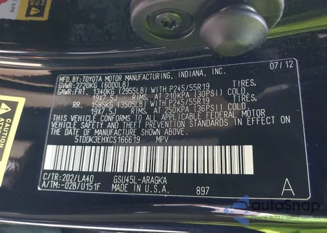 2012 Toyota Highlander Limited V6 z USA, uszkodzony, nr VIN 5TDDK3EHXCS166619